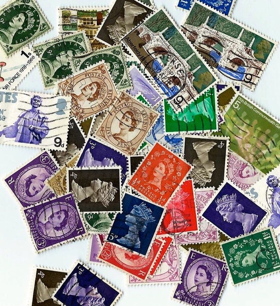 Vintage British Postage Stamps Scrapbooking collage