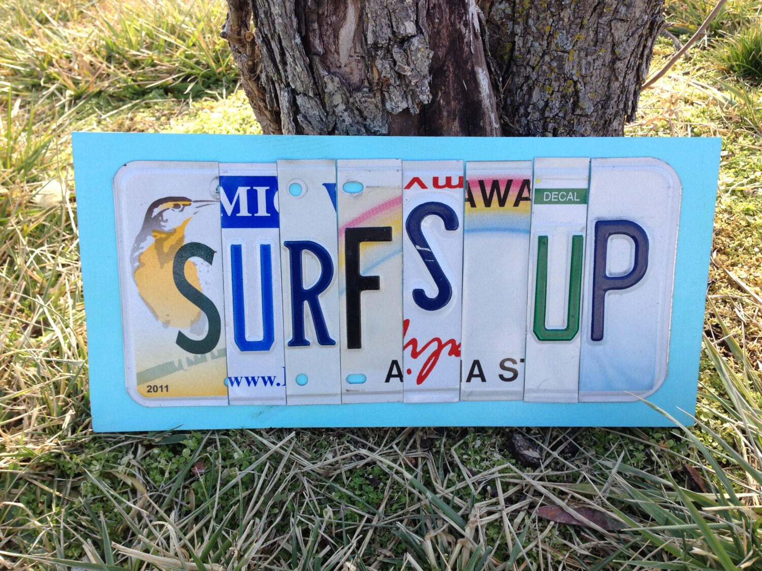 SURF'S UP Custom Recycled LICENSE Plate Art Sign