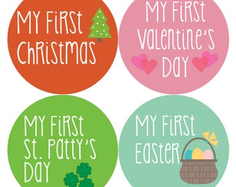 Baby Month Milestone Stickers, First Holiday Stickers, Baby Holiday Stickers, First Holiday Bodysuit Stickers HOLIDAY SET
