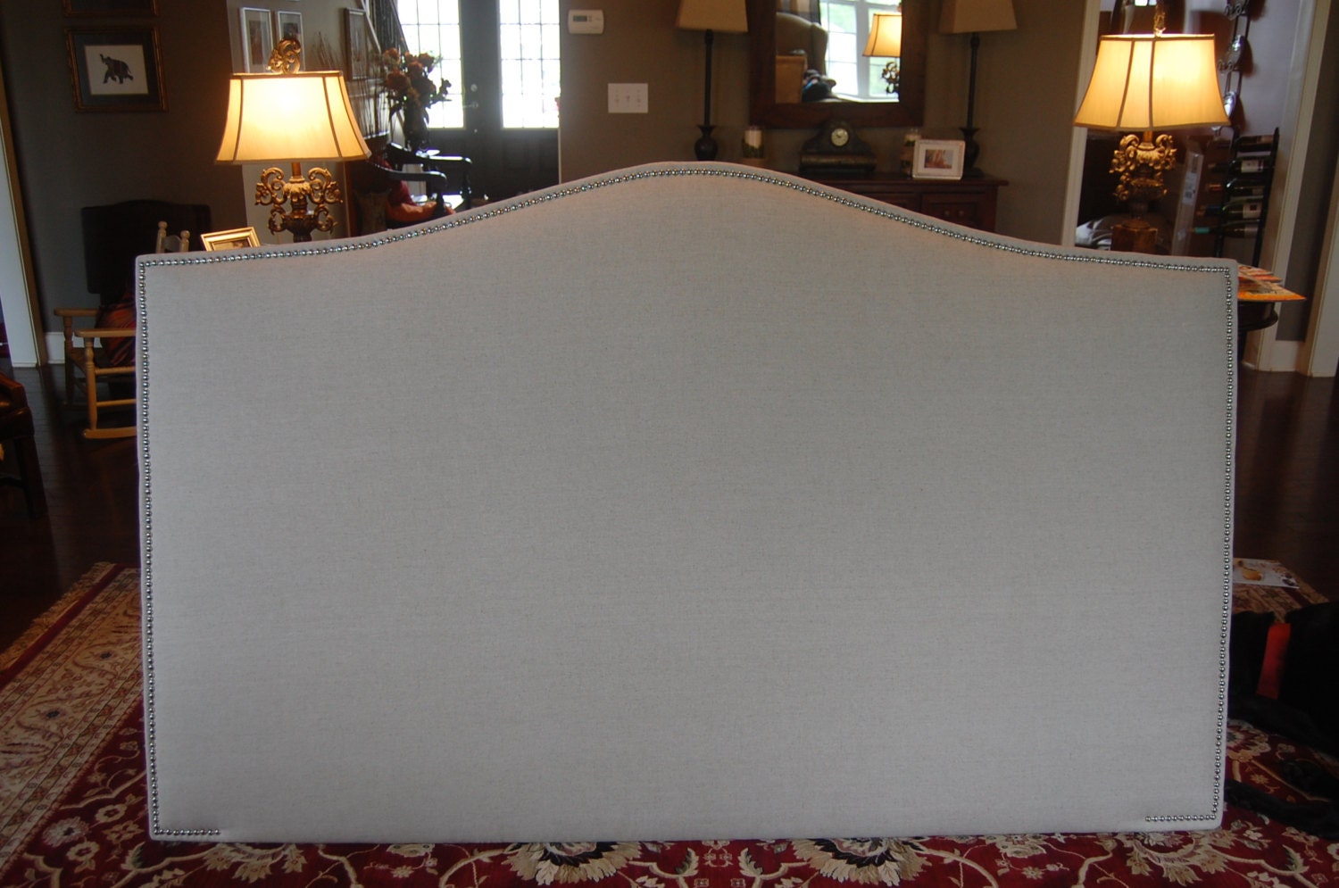 KING Camelback Upholstered Headboard by ThreeStrandsDesigns