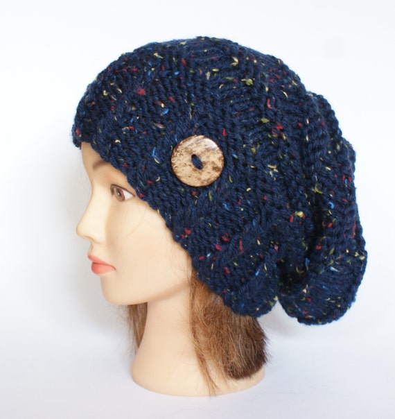 Slouchy beanie hat navy blue tweed slouch hats by Johannahats