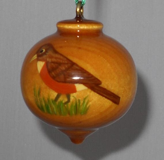 Robin Ornament Hand Painted American Robin by TreeTreasuresCanada