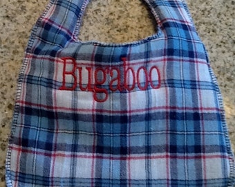 Bugaboo Plaid Baby Embroidered Bib Infant Handmade Handcrafted Embroidery Red White Blue Your Baby Will Look Super Cute Must See
