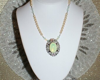Vintage Yellow Glass Moonstone Necklace