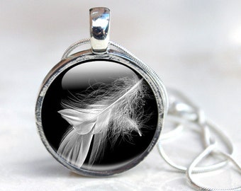 White Feather Necklace - Glass Feather Jewelry- Feather Necklace (NF13)