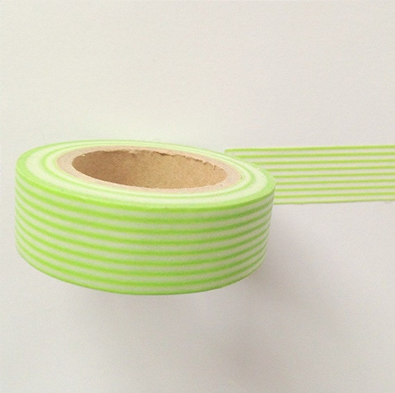 Lime Green and White Striped Washi Tape by