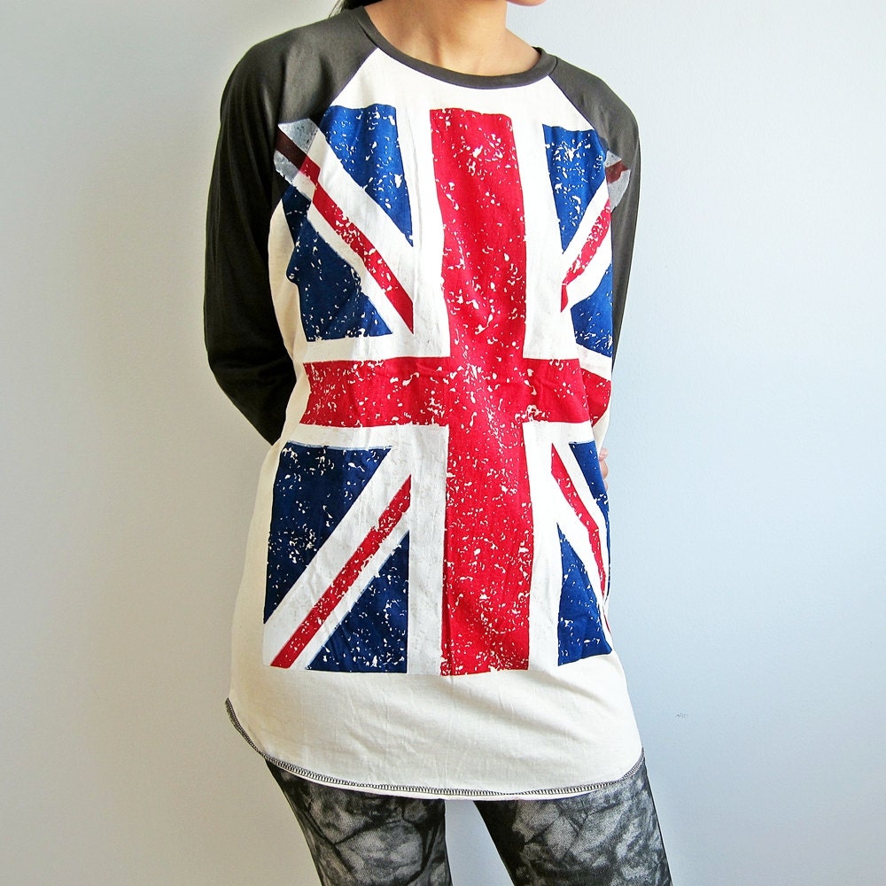 UK Flag Union Jack Flag T-shirt Baseball Shirt by PunkRockTshirt