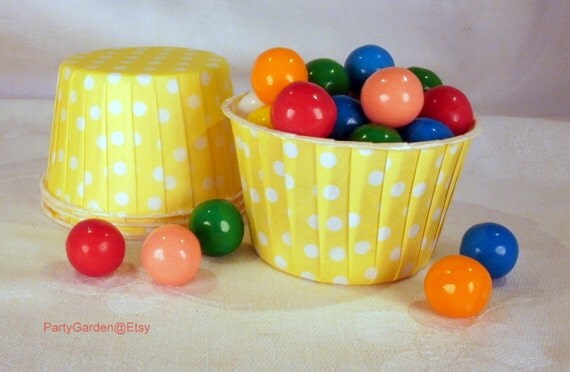 12 Yellow Polka Dot Cupcake Muffin Candy Nut Cups - Birthday Parties Showers Weddings 12 ct Il_570xn