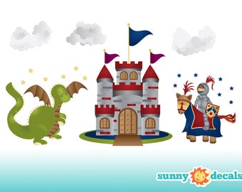 Jumbo Castle u0026 Knight Fabric Wall Decals, Castle, Dragon, Knight Theme Wall Stickers and Decor for Boys room and Nursery by Sunny Decals