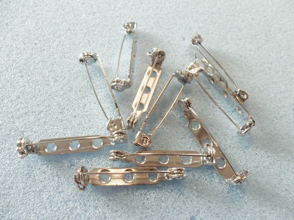 10 brooch pins with roll safety clasp 25mm silver plated