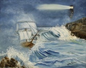 Ship in the Ocean Original  Oil Painting Seascape 16x20