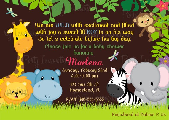 Items Similar To Printable Jungle Safari Invitation Plus Free Blank Matching Printable Thank You Jungle Animal Invitation Templates