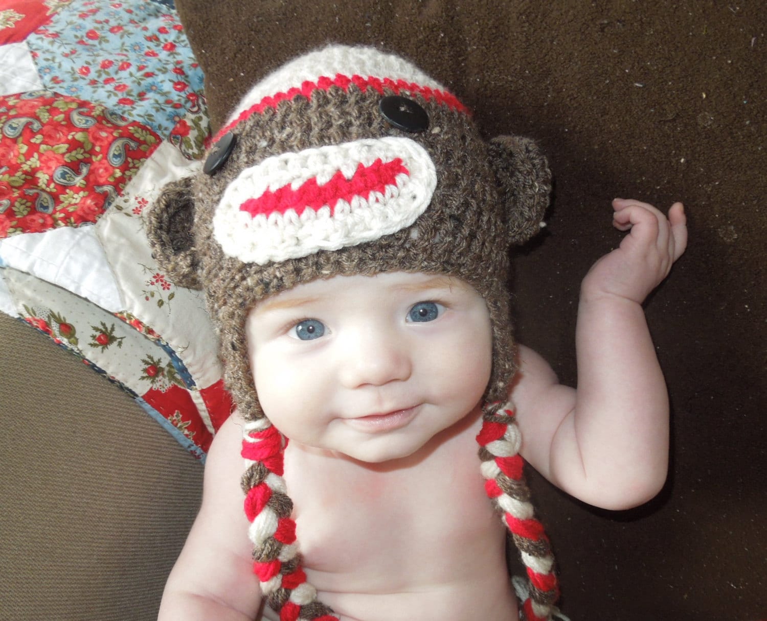 Sock Monkey Baby Knit Hat Newborn Photo Prop Sock Monkey Baby
