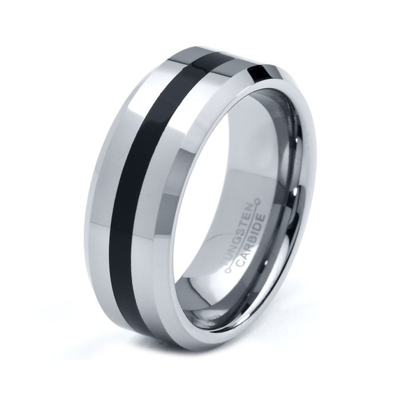 Tungsten Carbide Wedding Band Ring 8mm 5-15 Half Sizes Black Rubber ...