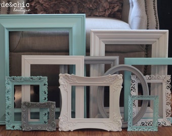 Shabby Chic Decor / 10 Piece Upcycled Distressed Custom Picture Frame Set / Hawthorne Collection / Open Frame Set