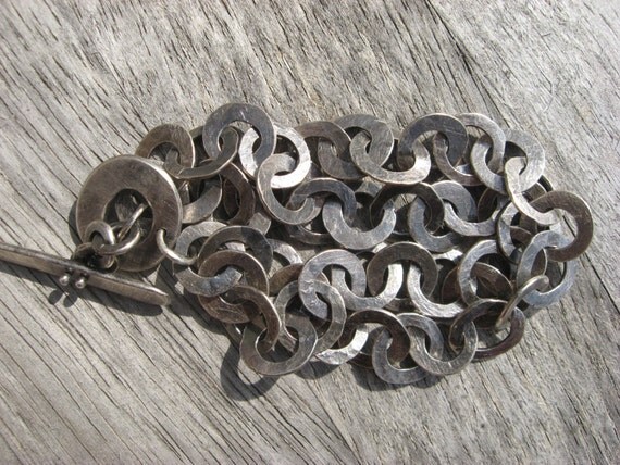 Sterling silver hand fabricated washer link chain bracelet