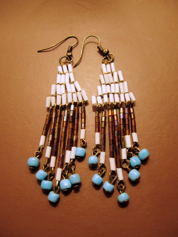 Beaded Earrings White Gold Bugle by AnaMissanca on Etsy