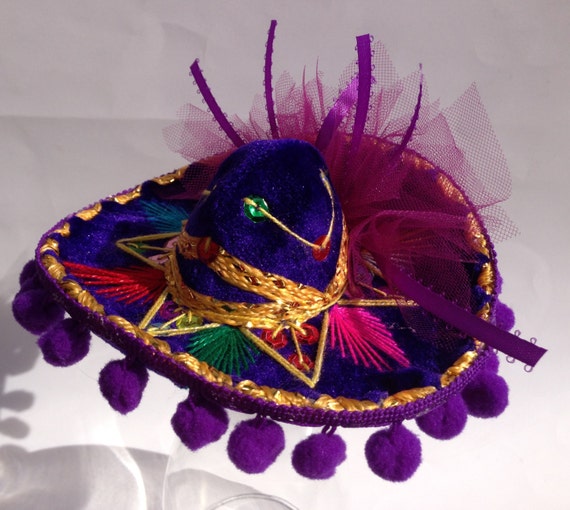 Mini Sombrero Hair Fascinator Clip Accessory Purple Hat