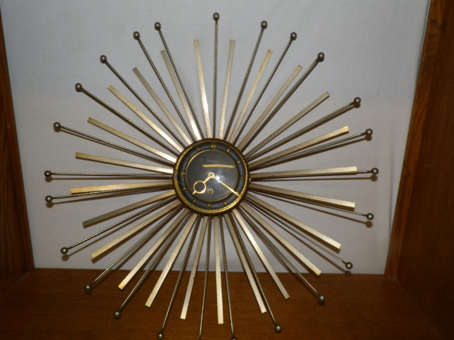 Vintage 1950's Forestville Sunburst Metal Wall Clock 8