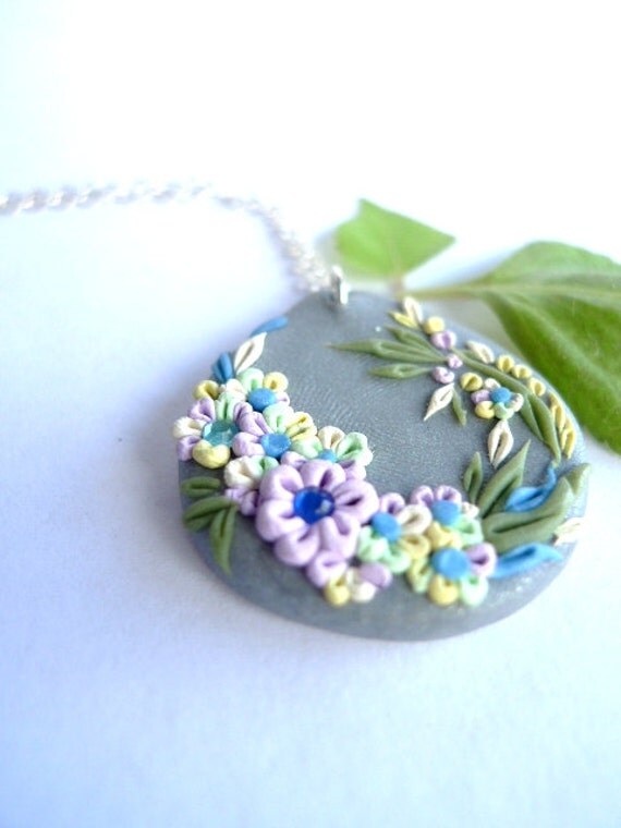 Items similar to Free Form Polymer Clay Applique Embroidery Style