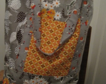 SALE, Gray and Orange Tote Bag, Shopping Tote, Book bag, grocery tote, carryall bag, tote bag
