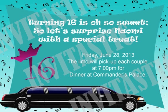 Items similar to Sweet 16 Birthday Invitation (Limo) - Limo themed ...