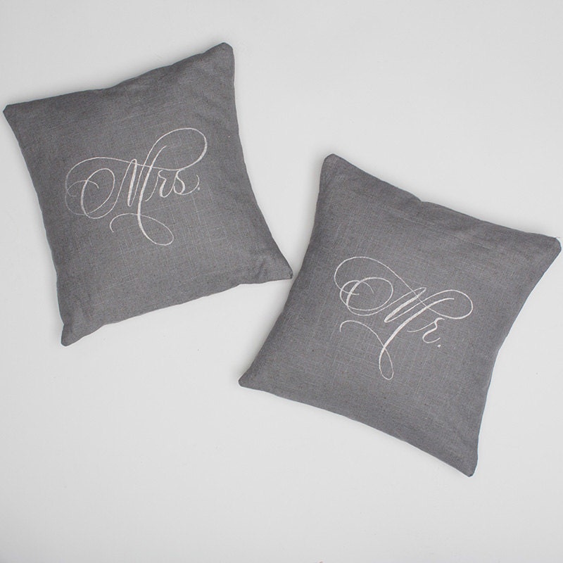 Mr. & Mrs. Pillow Set 2 by PressedCotton on Etsy