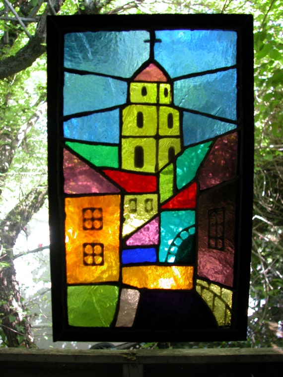 Old Town 1 Lead Free Stained Glass Window Panel by GLASS1969
