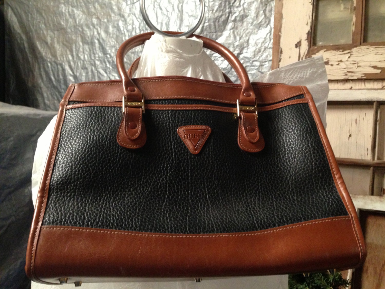 Guess vintage Black Leather Handbag by LisaLeisy on Etsy