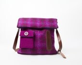 Harris Tweed and leather Dog Walker's Bag, detachable treat bag, made to order dog walking bag