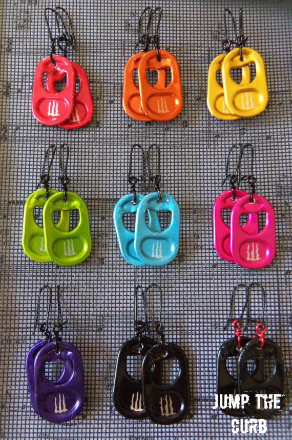 Repurposed Energy Can Tab Earrings/with industrial look/made by Jump the Curb/https://www.etsy.com/shop/JumpTheCurb