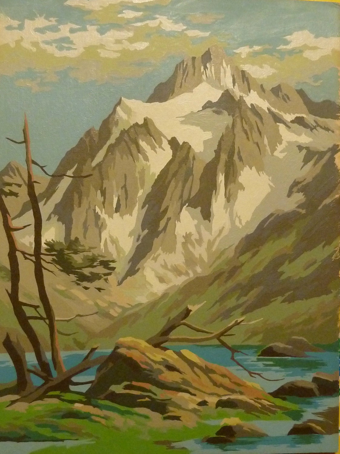 Vintage Paint By Number Mountain Scene Painting