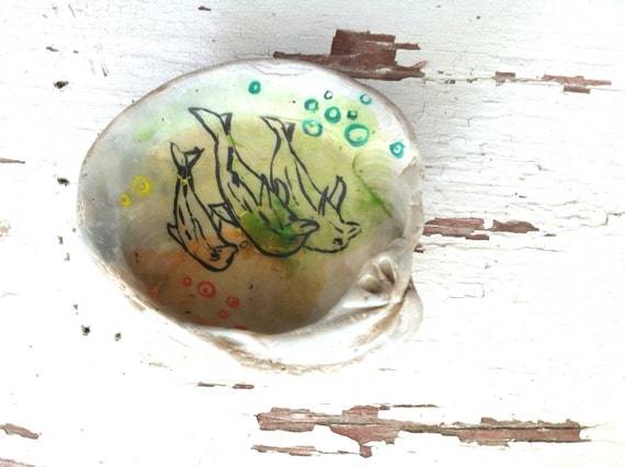 Dolphin Trinket Tray - Hand Painted Seashell