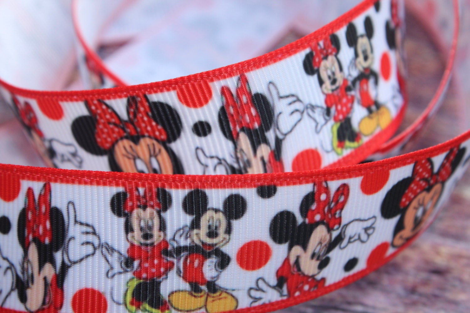 1 Yard of Mickey & Minnie Mouse 7/8 Grosgrain Ribbon