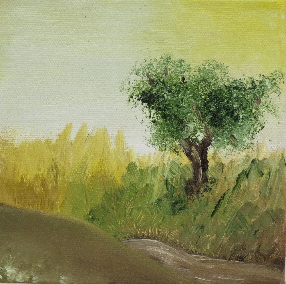 Lonely Olive Tree Nature Painting Landscape Oil Painting