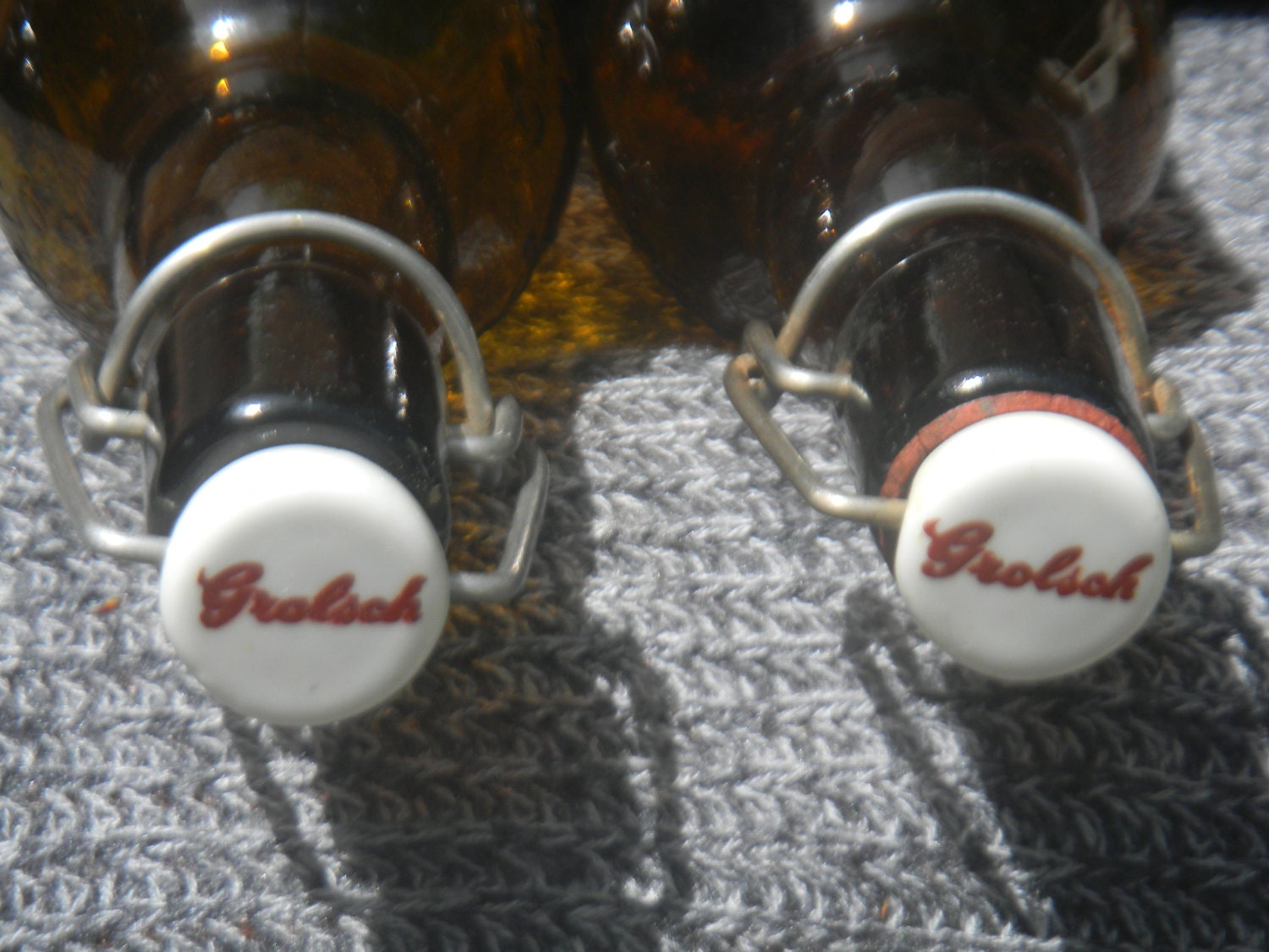 Vintage Grolsch amber latch top beer bottles