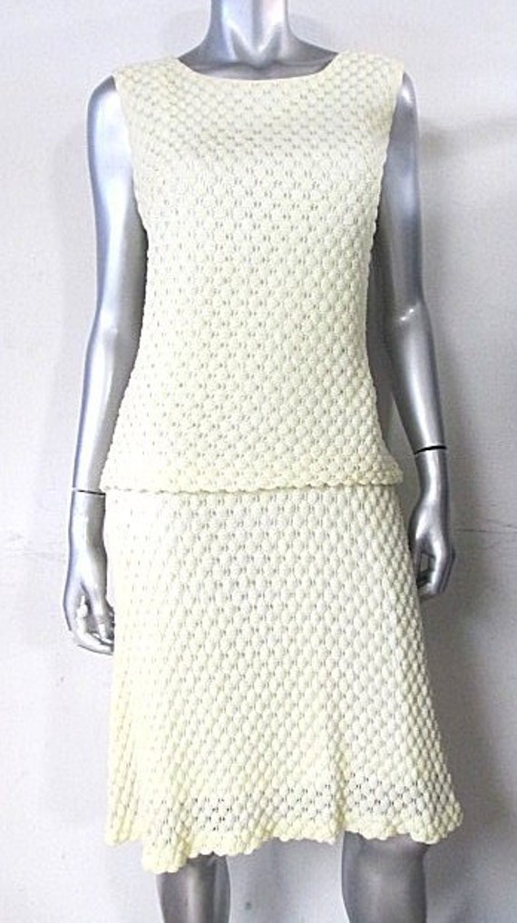 Vintage1950S Ivory Cream textured drop waist dress