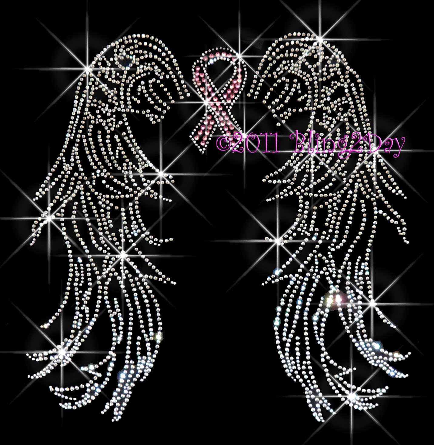 Angel Wings Pink Breast Cancer Ribbon Iron on Rhinestone