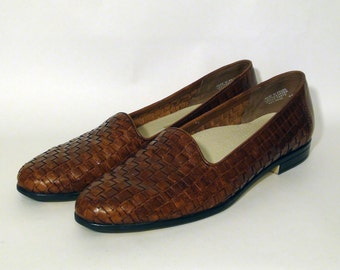 Vintage Light Brown Woven Genuine Leather Flats