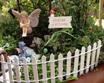 2" x 18" long Fairy Garden Miniature White Picket wooden fence Doll house