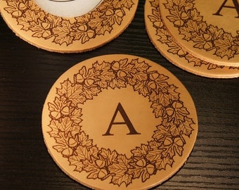 Personalized Leather Coasters Engraved with Your Choice of Our Monogram Design Options & Substitute Any Font From Our Selection (Each)
