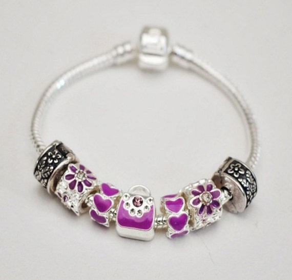 Girls Purple Purse Charm Bracelet