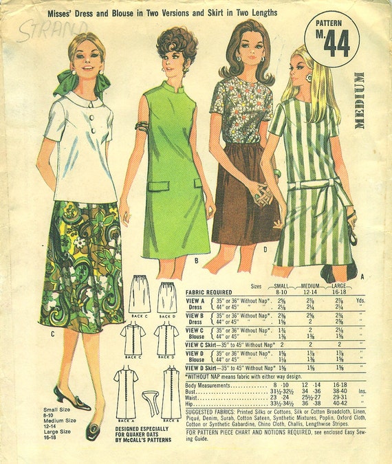 quaker dress pattern Quaker  Skirt 44 MAIL ORDER M Pattern McCall's Sewing Pattern  Oats