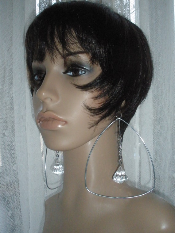 Amazing Handmade Womens Polished Silver Color Wire Earrings with Beautiful Hanging Crystals