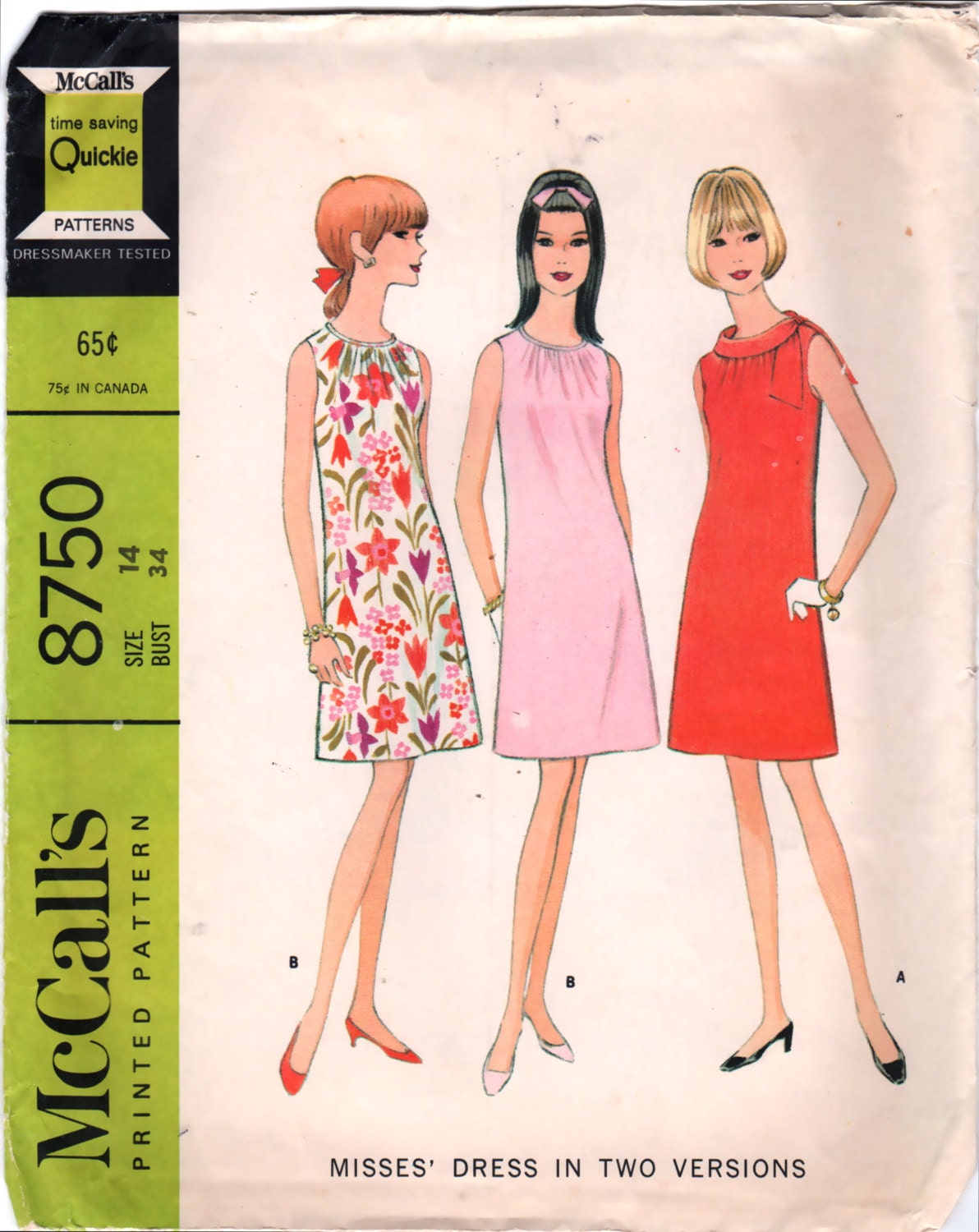 McCalls 8750 1960s Misses MOD Shift DRESS Pattern Womens