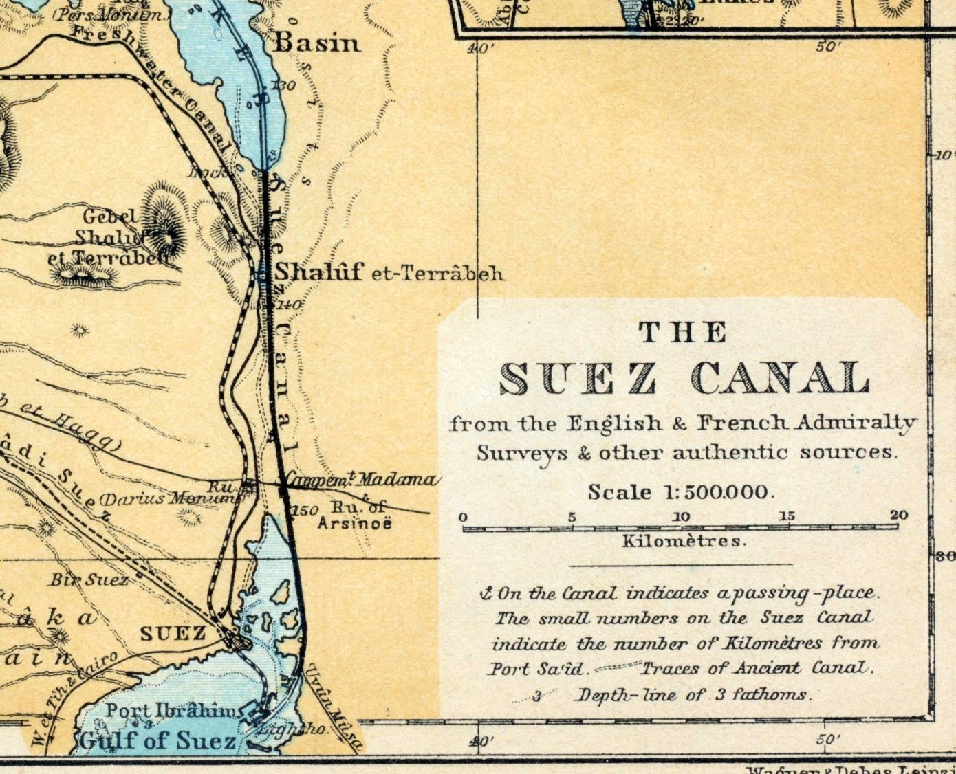 1908 Antique Map of the Suez Canal