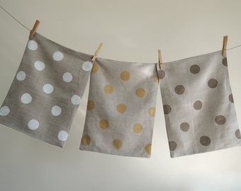 Polka Dot hand block printed natural gray brown linen modern decorative pillow cover spring home decor