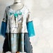 Plus Size Teal Tunic 1X Women's Clothing Beige Paisley Print Bell Sleeves Hippie Shirt Wearable Art Top Boho Chic Clothes 'FAUST'