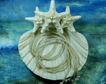 Seashell Ring Pillow - Pearl Seastar - Starfish Seashell Ring Bearer's Pillow