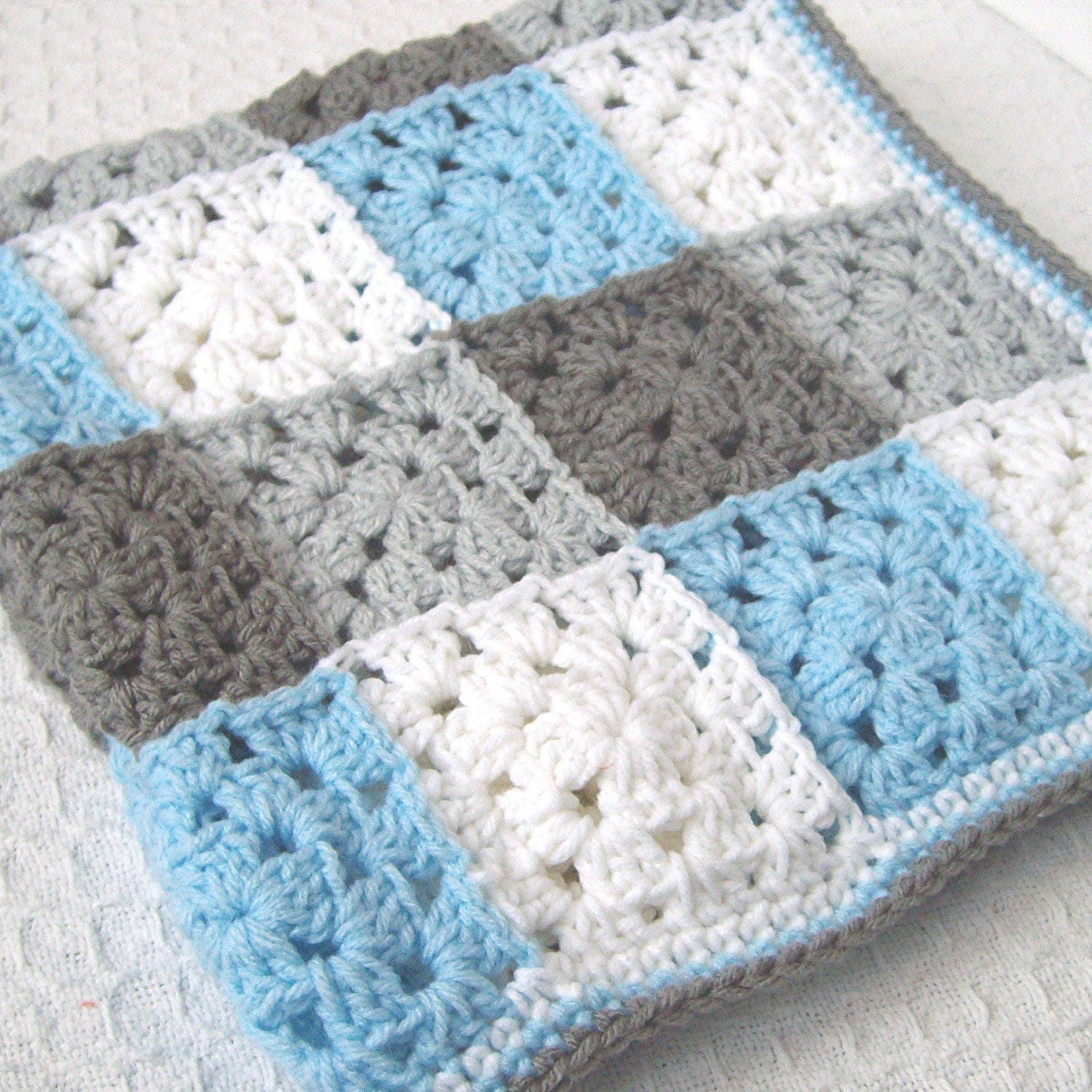 Crochet Baby Blanket Blue Gingham Baby Blankets by puddintoes